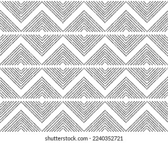 Prehistoric pottery Bell Beaker culture inspired seamless pattern with dots and uneven lines - folk art, repetitive design in black and white. 
European Bronze Age ceramic vases and bowls style decor