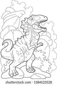 Prehistoric predatory dinosaur Carcharodontosaurus, coloring book, funny illustration