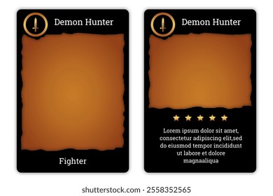 Prehistoric primitive themed card game template with yellow and black colors symbolizing ancient times. card template, border template