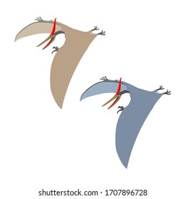 prehistoric reptile of the Jurassic period, flying grey pterodactyl with wings and a crest, color vector illustration isolated on white background in cartoon and hand drawn style