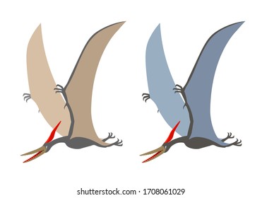 prehistoric reptile of the Jurassic period, flying grey pterodactyl with wings and a crest, color vector illustration isolated on white background in cartoon and hand drawn style