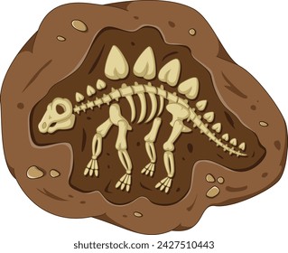 Prehistoric reptile skeletons lying underground of illustration
