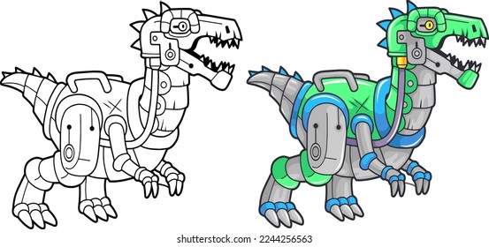 prehistoric robot dinosaur baryonyx, funny illustration