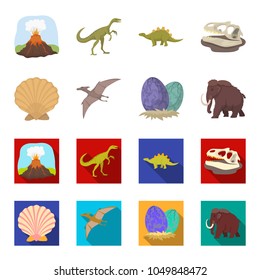 Prehistoric shell, dinosaur eggs,pterodactyl, mammoth. Dinosaur and prehistoric period set collection icons in cartoon,flat style vector symbol stock illustration web.