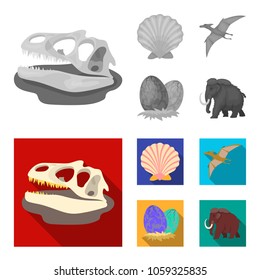 Prehistoric shell, dinosaur eggs,pterodactyl, mammoth. Dinosaur and prehistoric period set collection icons in monochrome,flat style vector symbol stock illustration web.