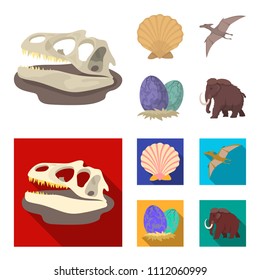 Prehistoric shell, dinosaur eggs,pterodactyl, mammoth. Dinosaur and prehistoric period set collection icons in cartoon,flat style vector symbol stock illustration web.