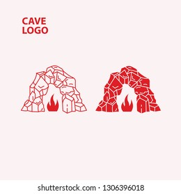 Prehistoric Stone Age Cave, Caveman Origin With Fire, Vector Logo