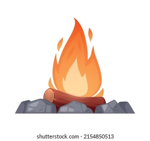 Prehistoric stone age caveman composition with isolated image of ancient bonfire vector illustration