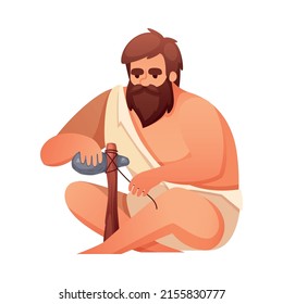 Prehistoric Stone Age Caveman Composition With Isolated Character Of Prehistoric Man Vector Illustration