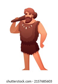 Prehistoric Stone Age Caveman Composition With Isolated Character Of Prehistoric Man Vector Illustration