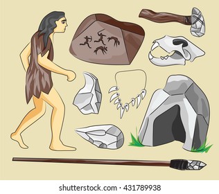 Prehistoric stone age icons set