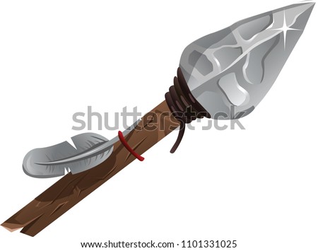 Prehistoric stone age isolated vector game icon with weapon tool. Primitive fantasy or tribal indian object for warriors. Detailed hunting or battle spear art.