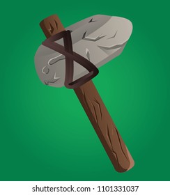 Prehistoric stone age vector game icon with tool or weapon. Isolated illustration of fantasy native hammer. Symbol of old tribal warriors or builders. Detailed cartoon art.