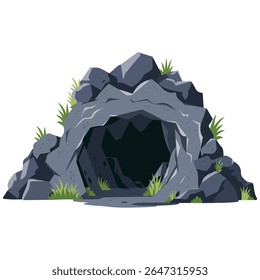 Prehistoric stone cave dwelling isolated vector illustration on white background