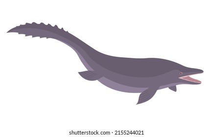 Prehistoric underwater dinosaur mosasaurus with fins. Predatory water lizard. Scary jaws with teeth. Sea wildlife of the Jurassic period. Vector illustration isolated on white background