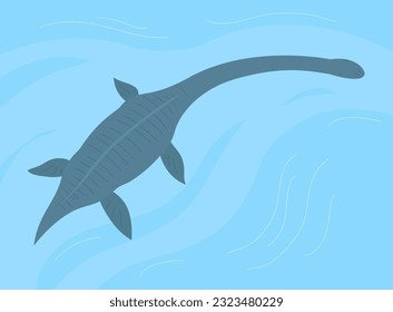 Prehistoric underwater dinosaur plesiosaurus with fins. Predatory sea pangolin. Long neck. Big lizard. Wildlife of the Jurassic period. Vector illustration