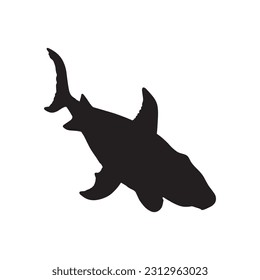 Prehistoric underwater shark megalodon with fins silhouette