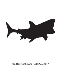 Prehistoric underwater shark megalodon with fins silhouette