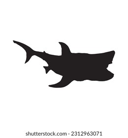 Prehistoric underwater shark megalodon with fins silhouette