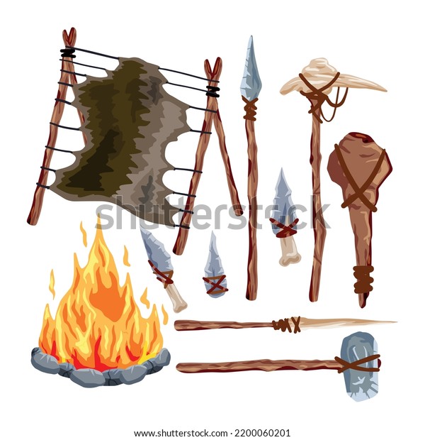 Prehistoric Weapons Set Caveman Tools Primitive Stock Vector (Royalty ...