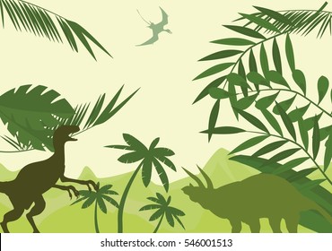 Prehistoric world dinosaurs age, dinosaurs vector silhouettes