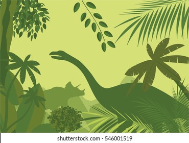 Prehistoric world dinosaurs vector silhouettes