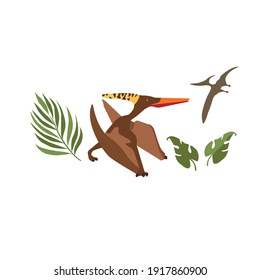 Prehistorical background. Pterodactylus image. Flat illustartion.
