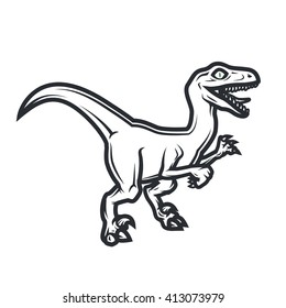 Prehistorical dino Logo concept. Raptor insignia design. Jurassic dinosaur illustration. T-shirt concept on white background.