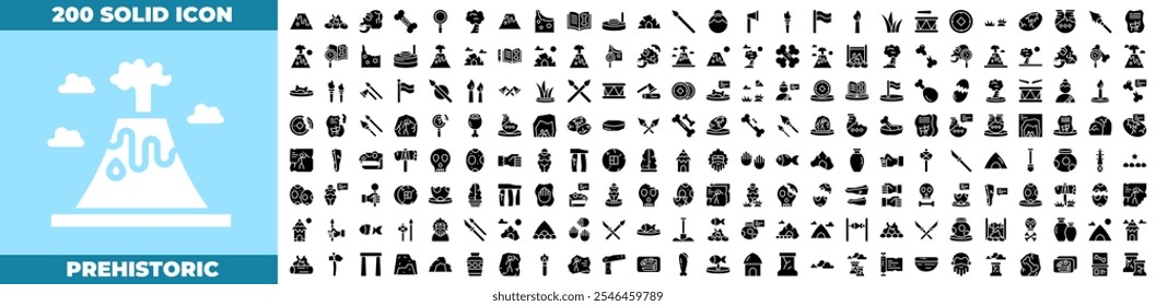 Prehistoric-themed icon set featuring bold, detailed designs inspired by ancient times. Perfect for educational materials, museum branding, gaming projects, or creative content related to history and 