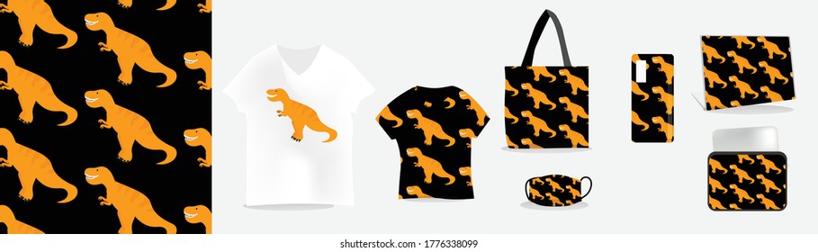 pre-history animal pattern and mockups for printing such as: t-shirts, mugs, bags, wall clocks, laptop skins, masks, softcase, bed covers