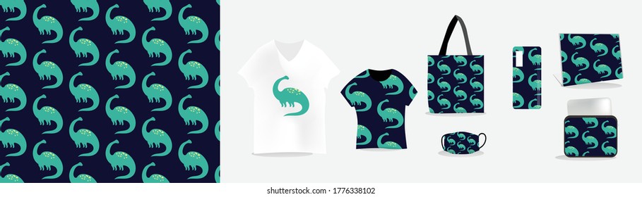 pre-history animal pattern and mockups for printing such as: t-shirts, mugs, bags, wall clocks, laptop skins, masks, softcase, bed covers