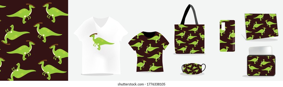pre-history animal pattern and mockups for printing such as: t-shirts, mugs, bags, wall clocks, laptop skins, masks, softcase, bed covers
