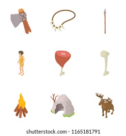 Prehistory icons set. Cartoon set of 9 prehistory vector icons for web isolated on white background