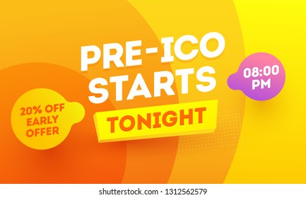 Pre-ico sale banner or poster design with special 20% discount offer.