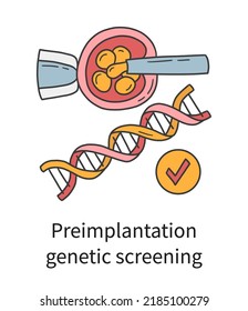 Preimplantation genetic diagnosis and embryo screening for In Vitro fertilization IVF vector illustration in doodle hand drawn style