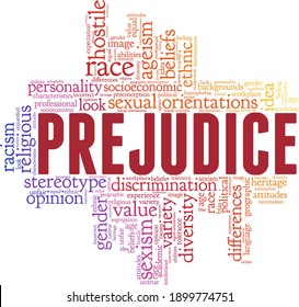 Prejudice vector illustration word cloud isolated on a white background.