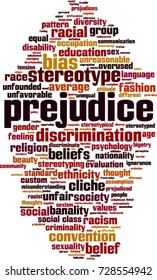 Prejudice word cloud concept. Vector illustration