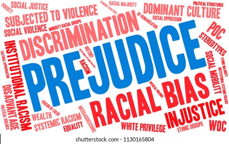 Prejudice word cloud on a white background. 