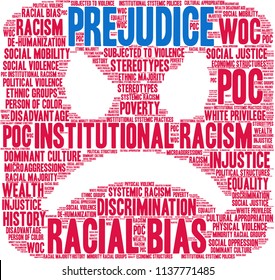 Prejudice word cloud on a white background. 