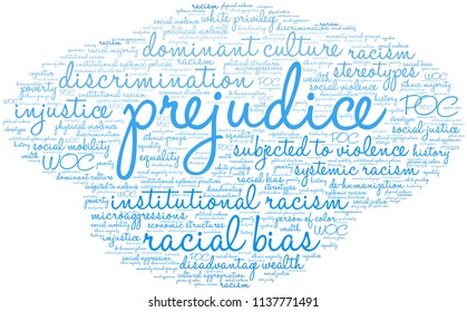 Prejudice word cloud on a white background. 
