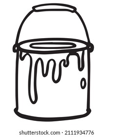 Preliminary Illustration Of A Bucket Of Paint. Paint Walls, Fence. Construction. Repair. Scribble