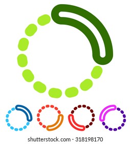 Preloader or buffer shapes, circular elements, symbols. User interface concept. Step, completion, phase, progress indicators, segmented circles.