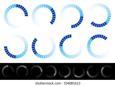 Pre-loader, buffer shapes, symbols, progress indicators set at different angles.