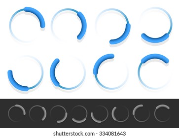Pre-loader, buffer shapes, symbols, progress indicators set at different angles.
