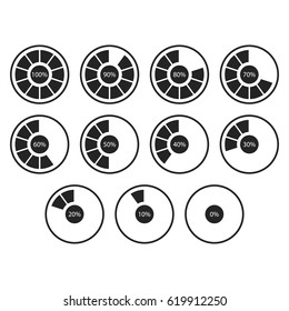 Preloaders and progress bar. Pie charts set. Vector illustration