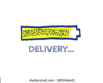 Preloder Illustration. Courier Service Vector Hand Drawn Loader. Delivery Progress Bar Status.  Website Sketch Bar with Adjustable Fill Part. Infographic Element with 90% Complete Indicator.