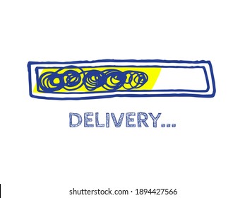 Preloder Illustration. Delivery Progress Bar Status.  Website Sketch Bar with Adjustable Fill Part. Courier Service Vector Hand Drawn Loader. Infographic Element with 90% Complete Indicator.