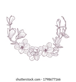 Premade arrangement magnolia flowers. Hand drawn magnolia for greeting card