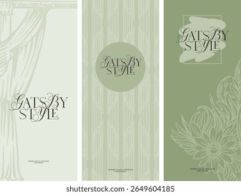Fundo pré-feito, modelo de convite, menu, folheto. Ilustração digital moderna - estética, composição linear fantasia para projetos de casamento, estilizado para a era dos vinte anos do século passado i