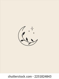 Premade bohemian minimalistic logo design elements. Black and White, abstract branding. Tribal Patterns. Esoteric mystic symbols. Mon, sun, strars celestial clipart
